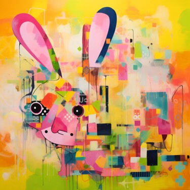 Digital Arts titled "Radiant Rabbit" by Anna Burger, Original Artwork, Digital Collage