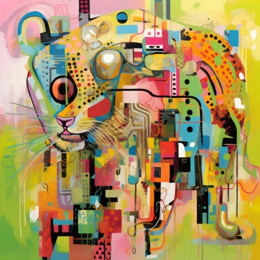 Digital Arts titled "Cybernetic Leopard" by Anna Burger, Original Artwork, Digital Collage