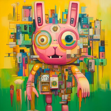 Digital Arts titled "Robo-Rabbit: A Digi…" by Anna Burger, Original Artwork, Digital Collage