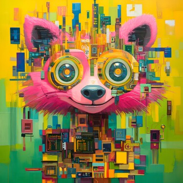 Digital Arts titled "Cyber City Panda" by Anna Burger, Original Artwork, Digital Collage