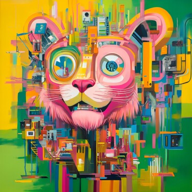 Arte digital titulada "Cyberlion in Techni…" por Anna Burger, Obra de arte original, Collages digitales