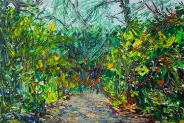 Painting titled "forest path in made…" by Anna Churyukina, Original Artwork, Oil