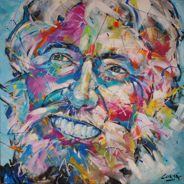 Painting titled "Jean-Michel Cousteau" by Anna Corta, Original Artwork, Acrylic Mounted on Wood Stretcher frame