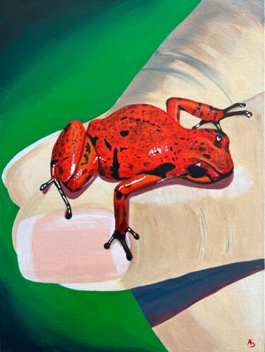 Painting titled "Grenouilles VI" by Anna D., Original Artwork, Acrylic Mounted on Cardboard