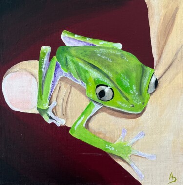 Painting titled "Grenouilles XXXVII" by Anna D., Original Artwork, Acrylic Mounted on Cardboard