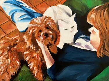 Painting titled "Comme chien et chat" by Anna D., Original Artwork, Acrylic Mounted on Cardboard