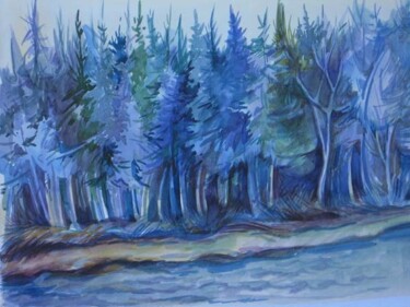 Painting titled "Blue forest" by Anna Duyunova, Original Artwork, Other