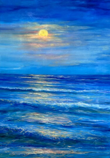 Painting titled "Moonlighting." by Anna Evtushenko, Original Artwork, Oil