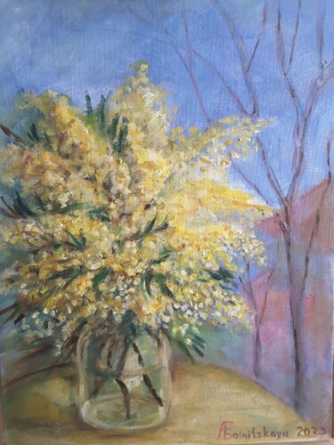 Painting titled "Mimosa" by Anna Fainitskii, Original Artwork, Oil