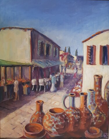 Schilderij getiteld "Ceramic jugs on sou…" door Anna Fainitskii, Origineel Kunstwerk, Olie