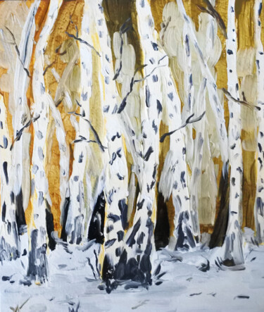 Painting titled "Birch trees" by Anna Filippova, Original Artwork, Oil