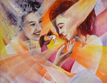 Peinture intitulée "Mutter und Tochter" par Anna Gold, Œuvre d'art originale, Acrylique Monté sur Carton
