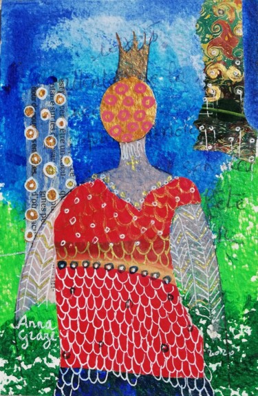 Peinture intitulée "La reine sur un nua…" par Anna Grazi, Œuvre d'art originale, Acrylique