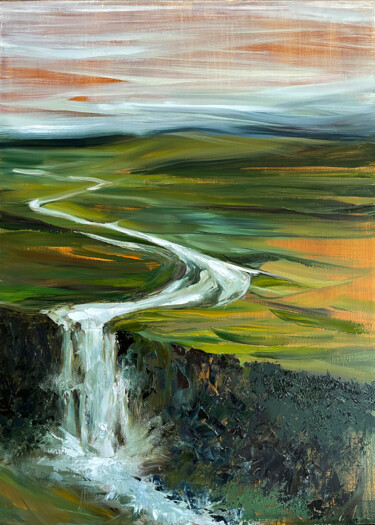 Pintura titulada "WATERFALLS OF ICELA…" por Anna Gurechkina, Obra de arte original, Oleo Montado en Bastidor de camilla de m…