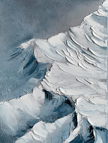 Painting titled "SNOWY PEAKS" by Anna Gurechkina, Original Artwork, Oil Mounted on Wood Stretcher frame