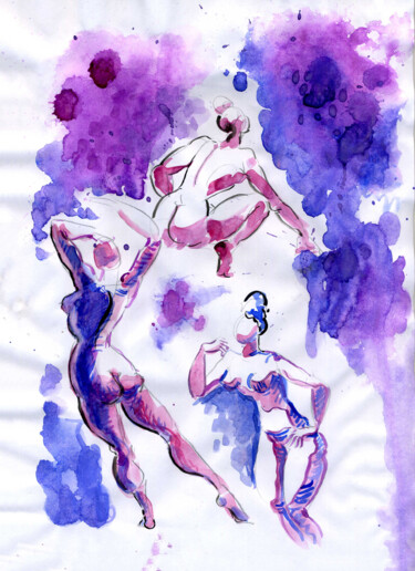 Painting titled "Trio" by Anna Ivanova, Original Artwork, Watercolor