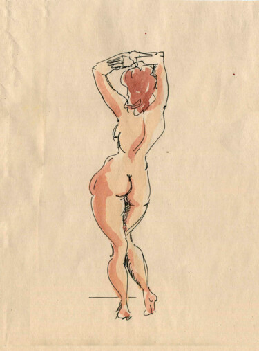 Desenho intitulada "Sketch with body 02" por Anna Ivanova, Obras de arte originais, Aquarela