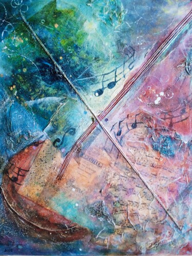 Painting titled "Guitar" by Anna-Karin Eriksson Van Haver, Original Artwork, Oil