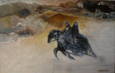 Malarstwo zatytułowany „Deux cavaliers” autorstwa Anna Langowski, Oryginalna praca, Olej