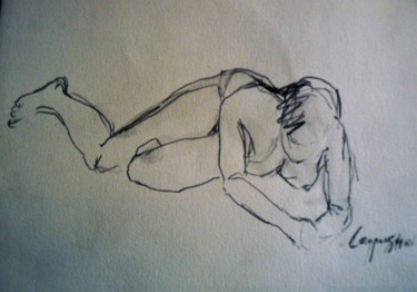 Disegno intitolato "helene-sur-le-ventre" da Anna Langowski, Opera d'arte originale, Grafite