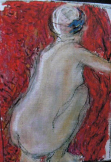 Drawing titled "nu-derriere-la-tent…" by Anna Langowski, Original Artwork, Pastel