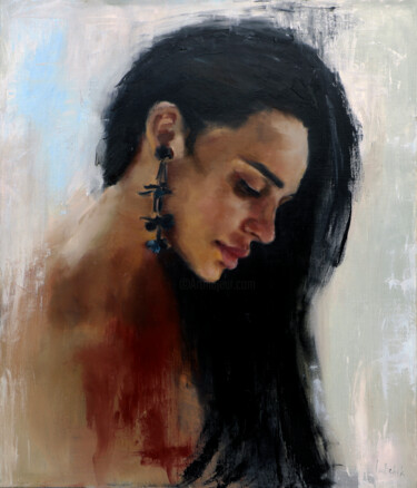 Schilderij getiteld "Woman portrait pain…" door Lubchik, Origineel Kunstwerk, Olie