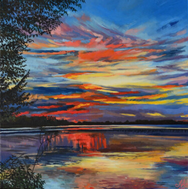 Malerei mit dem Titel "Finnish sunset" von Anna Mamonkina, Original-Kunstwerk, Öl