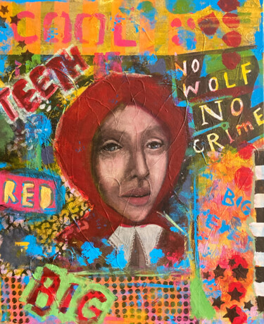 Painting titled "No wolf no crime" by Anna Maria Valesova, Original Artwork, Acrylic Mounted on Wood Stretcher frame