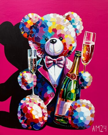 Painting titled "Teddy's Celebration" by Anna Meyster, Original Artwork, Acrylic Mounted on Wood Stretcher frame