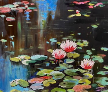 Peinture intitulée "Water lilies" par Anna Pavlovich-Naneva, Œuvre d'art originale, Huile Monté sur Châssis en bois