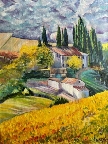 Malarstwo zatytułowany „Farm in Tuscany” autorstwa Anna Pavlovich-Naneva, Oryginalna praca, Olej