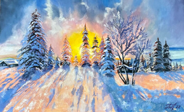 Pintura intitulada "Winter landscape" por Anna Pavlovich-Naneva, Obras de arte originais, Óleo Montado em Armação em madeira