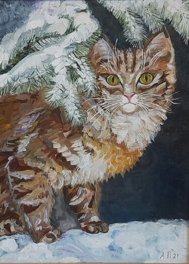 Malerei mit dem Titel "Cat" von Anna Petrenko, Original-Kunstwerk, Öl