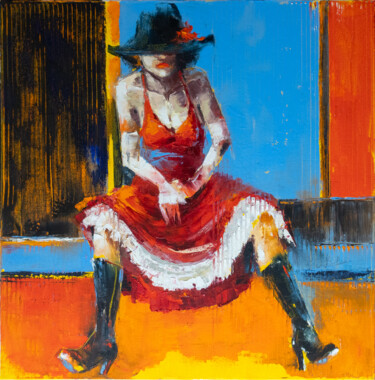Painting titled "City Girl Series. D…" by Anna Bloomfield-Ravliuc, Original Artwork, Oil Mounted on Wood Stretcher frame