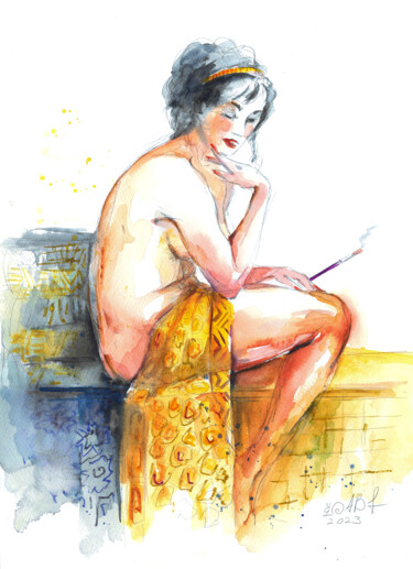 Painting titled "CITY GIRL #9" by Anna Bloomfield-Ravliuc, Original Artwork, Watercolor