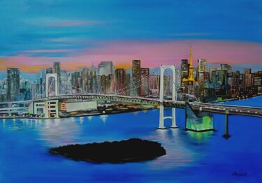 Painting titled "Tokyo" by Anna Rita Angiolelli, Original Artwork, Oil Mounted on Wood Stretcher frame