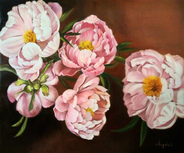 Painting titled "Peonie" by Anna Rita Angiolelli, Original Artwork, Oil Mounted on Wood Stretcher frame