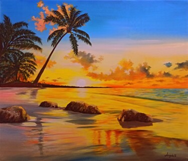 Painting titled "Tropical dream" by Anna Rita Angiolelli, Original Artwork, Oil Mounted on Wood Stretcher frame
