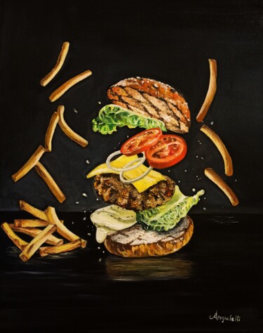 Painting titled "Fast food" by Anna Rita Angiolelli, Original Artwork, Oil Mounted on Wood Stretcher frame