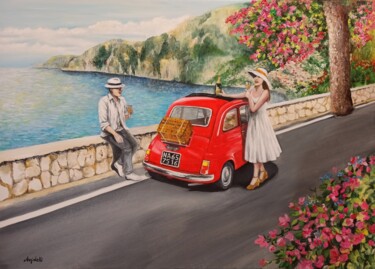 Painting titled "Vacanze italiane -…" by Anna Rita Angiolelli, Original Artwork, Oil Mounted on Wood Stretcher frame