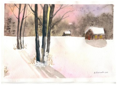 Картина под названием "Зима" - Анна Роготнева, Подлинное произведение искусства, Акварель