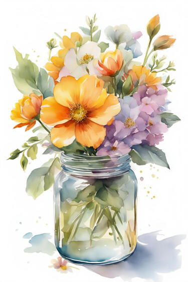 Digitale Kunst mit dem Titel "Bouquet of flowers…" von Anna Russo, Original-Kunstwerk, Aquarell