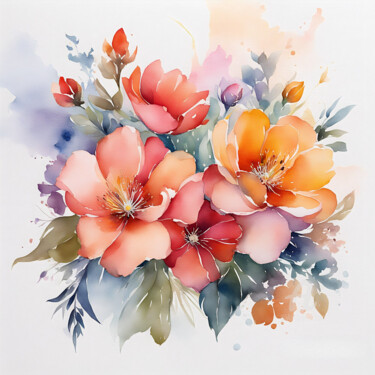 Digital Arts titled "Flowers #7" by Anna Russo, Original Artwork, Watercolor