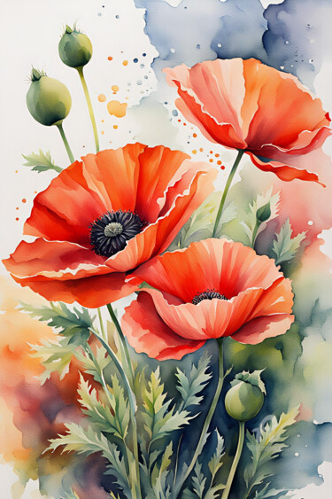 Цифровое искусство под названием "Poppies" - Anna Russo, Подлинное произведение искусства, Цифровая живопись