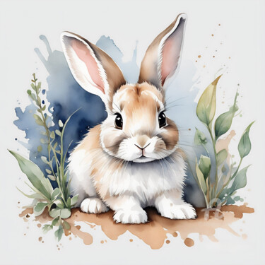 Digital Arts titled "Cute bunny" by Anna Russo, Original Artwork, Digital Painting