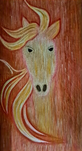 Painting titled "Red horse" by Anna Salzmann, Original Artwork, Pastel