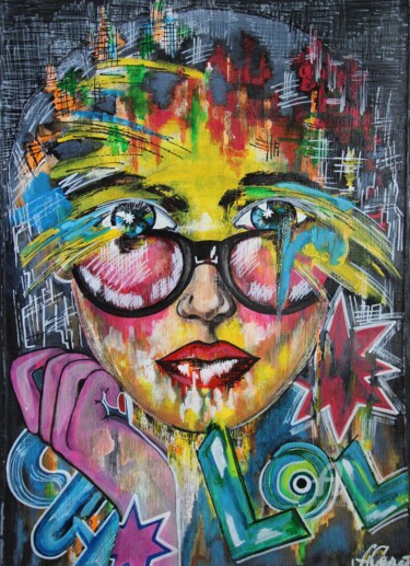 Malerei mit dem Titel "Street art girl 23" von Anna Serebrenoya, Original-Kunstwerk, Acryl