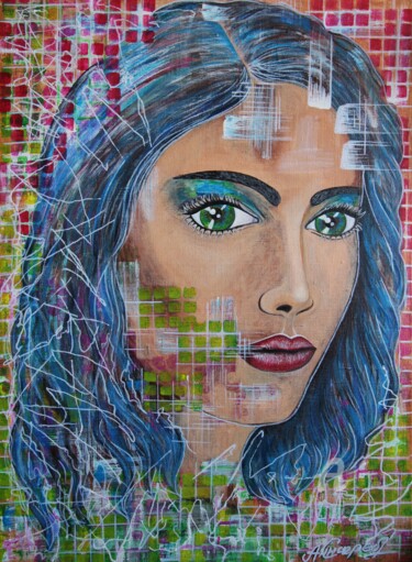 Malerei mit dem Titel "Street art girl" von Anna Serebrenoya, Original-Kunstwerk, Acryl