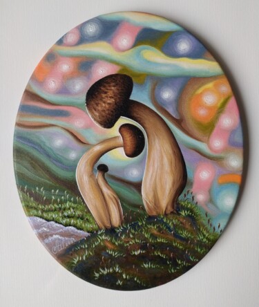 Pintura titulada "Mushroom family" por Anna Shabalova, Obra de arte original, Oleo Montado en Bastidor de camilla de madera