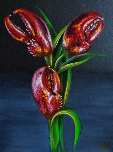 Painting titled "Surreal bouquet" by Anna Shabalova, Original Artwork, Oil Mounted on Cardboard